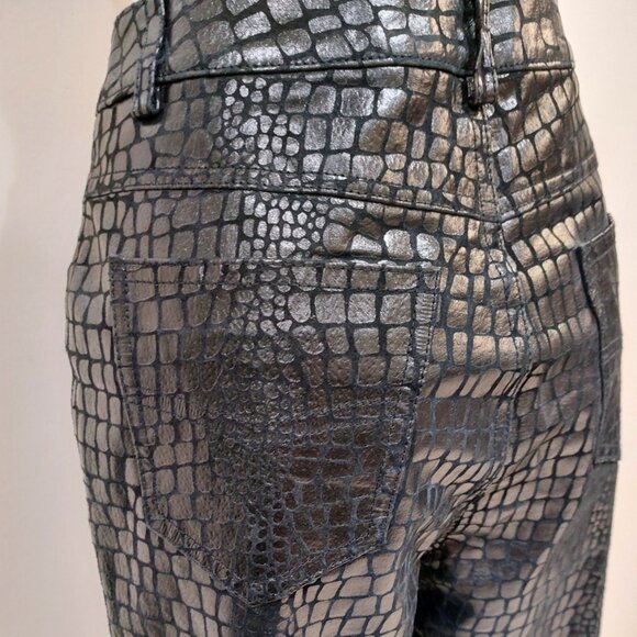 💋CHIC & SEXY💋VTG Genuine Leather Croc Embossed Straight-Cut Pants - Picture 11 of 15